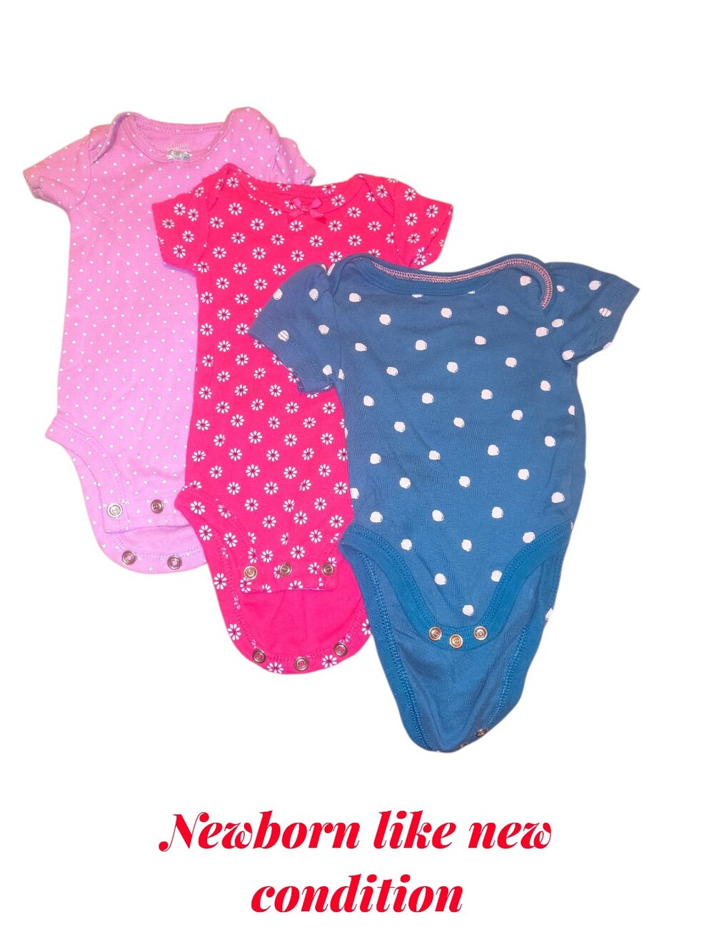 3-Pack Baby One-Piece Bodysuits - Pink, Hot Pink, Blue